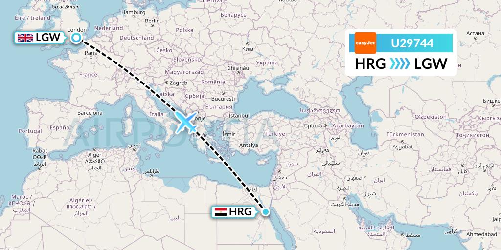 U29744 EasyJet Flight Map: Hurghada to London
