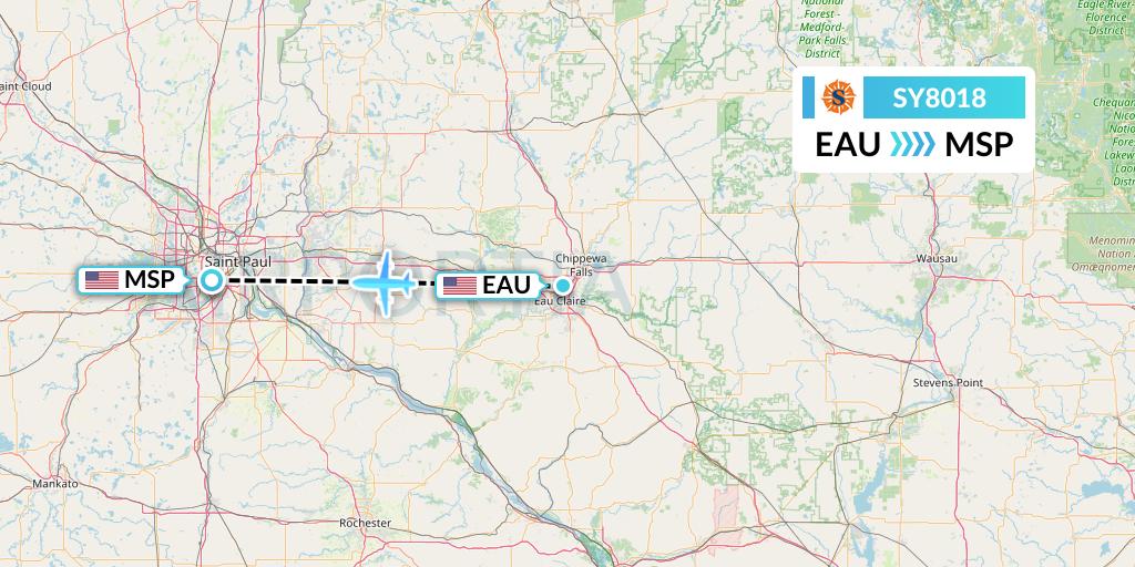 SY8018 Sun Country Airlines Flight Map: Eau Claire to Minneapolis