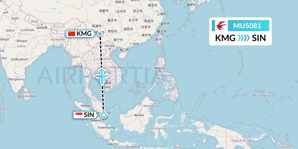 MU5081 China Eastern Airlines Flight Map: Kunming to Singapore