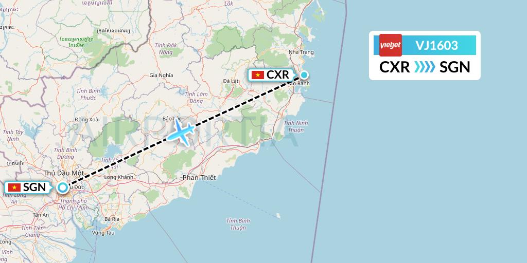 VJ1603 VietJet Air Flight Map: Nha Trang to Ho Chi Minh City