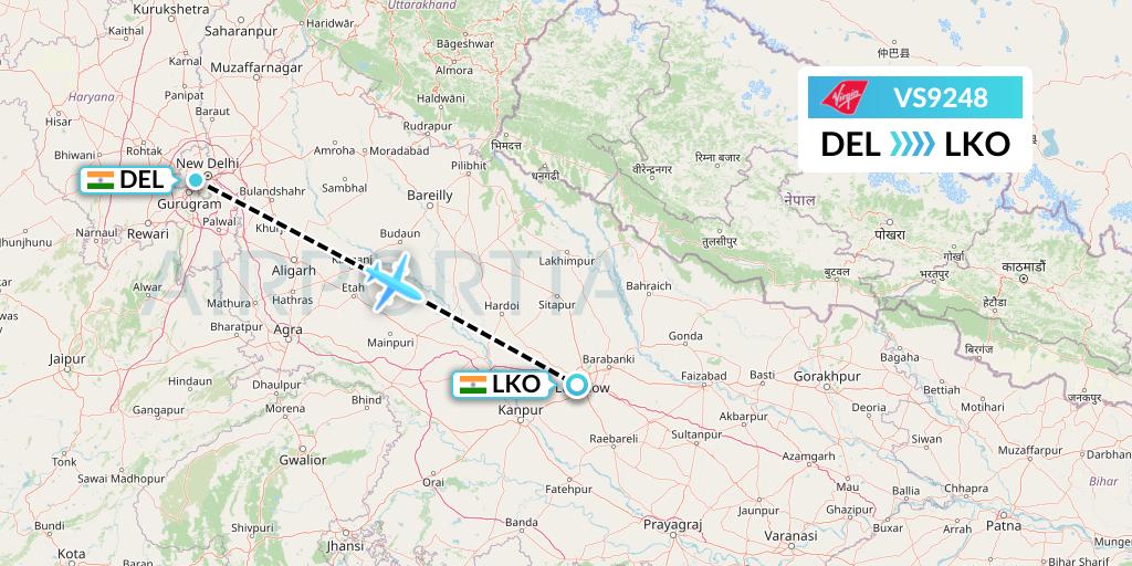 VS9248 Virgin Atlantic Airways Flight Map: Delhi to Lucknow