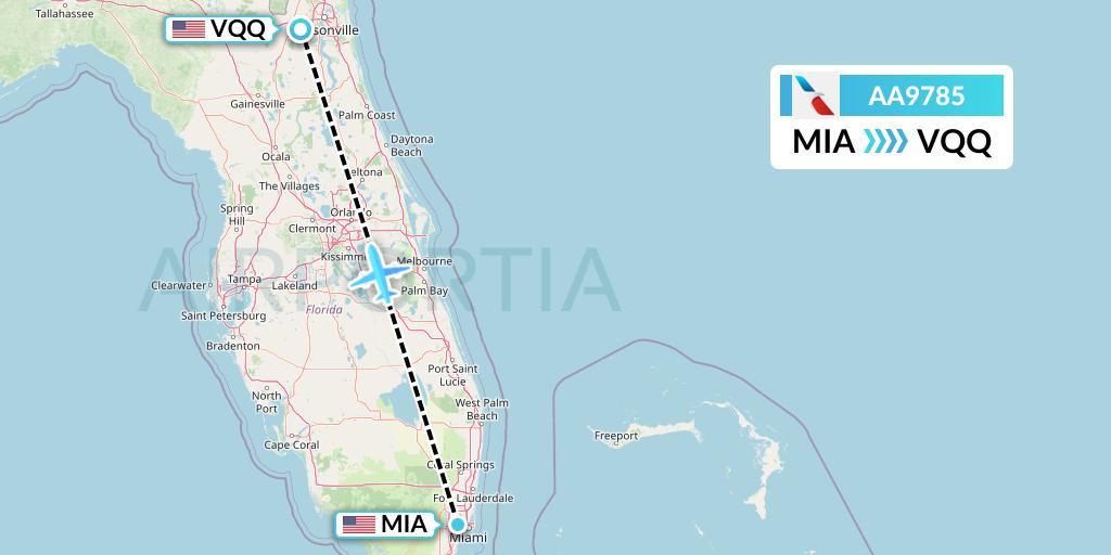 AA9785 American Airlines Flight Map: Miami to Jacksonville