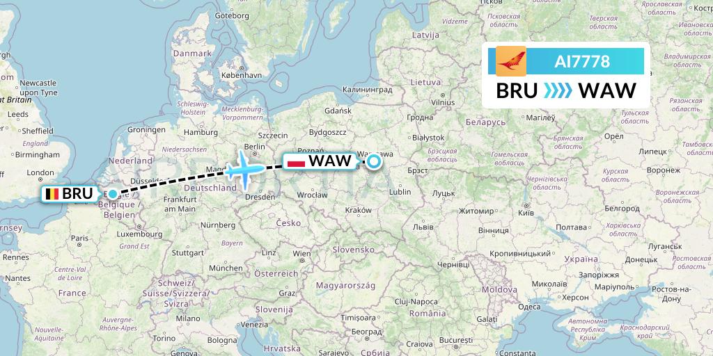 AI7778 Air India Flight Map: Brussels to Warsaw
