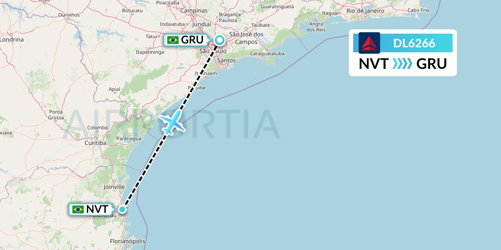 DL6266 Delta Air Lines Flight Map: Navegantes to Sao Paulo
