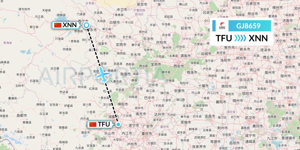 GJ8659 Loong Airlines Flight Map: Chengdu to Xining
