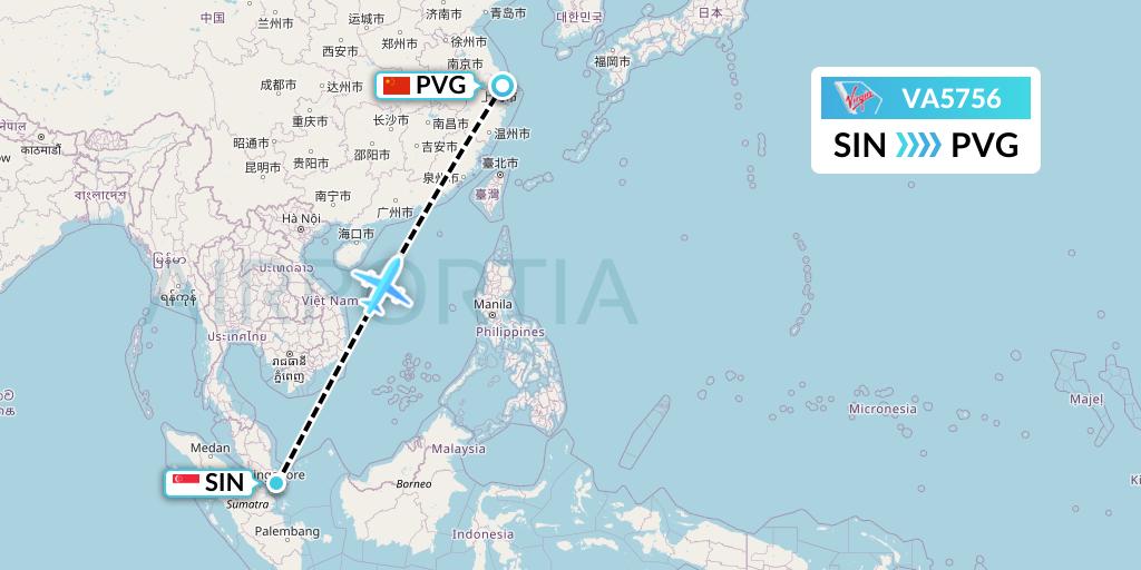 VA5756 Virgin Australia Flight Map: Singapore to Shanghai