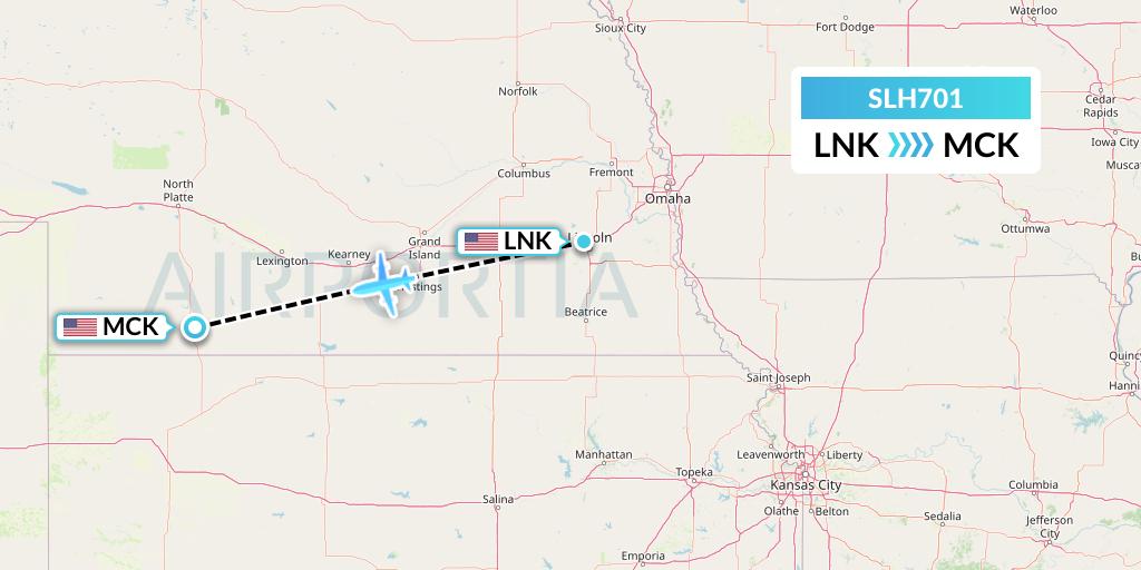 SLH701 Silverhawk Aviation Flight Map: Lincoln to McCook