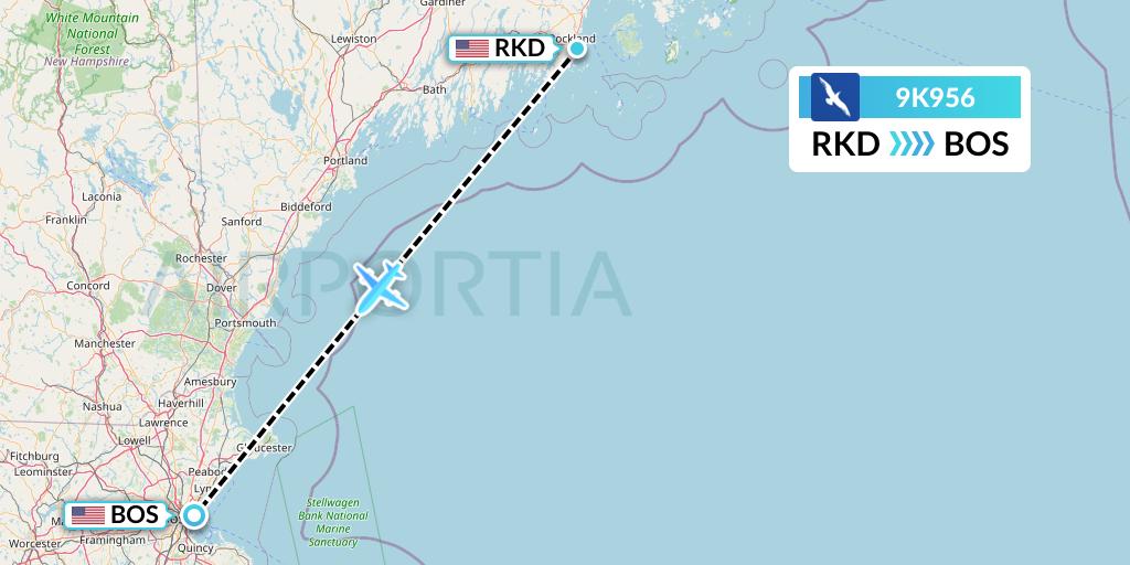 9K956 Cape Air Flight Map: Rockland to Boston