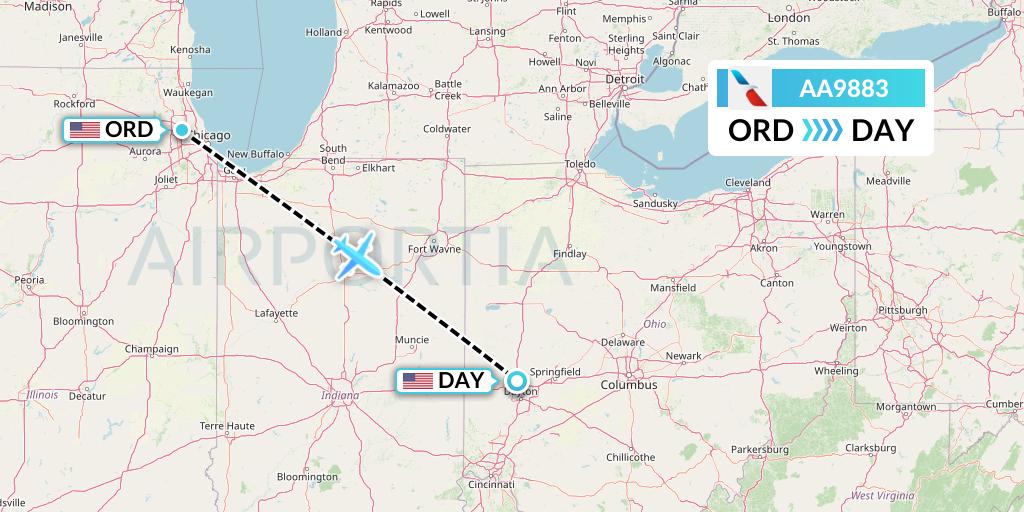 AA9883 Flight Status American Airlines Chicago to Dayton (AAL9883)
