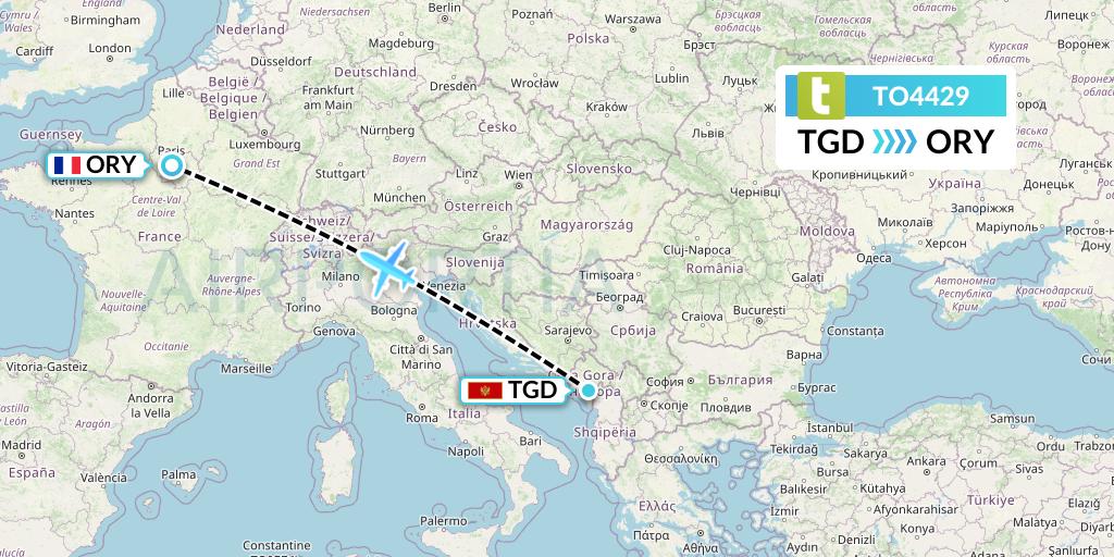 TO4429 Transavia France Flight Map: Podgorica to Paris