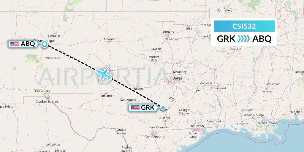 CSI532 Csi Aviation Flight Map: Killeen to Albuquerque