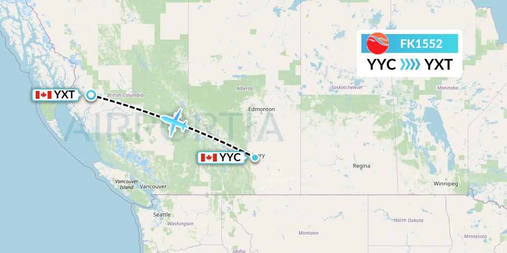 FK1552 Kelowna Flightcraft Air Flight Map: Calgary to Terrace