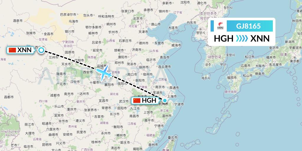 GJ8165 Loong Airlines Flight Map: Hangzhou to Xining