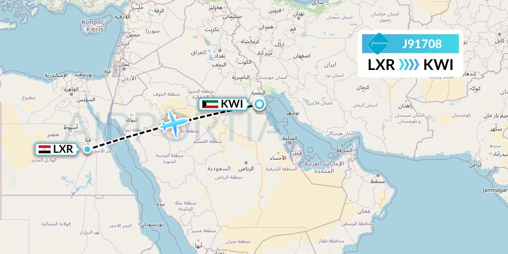 J91708 Jazeera Airways Flight Map: Luxor to Kuwait City