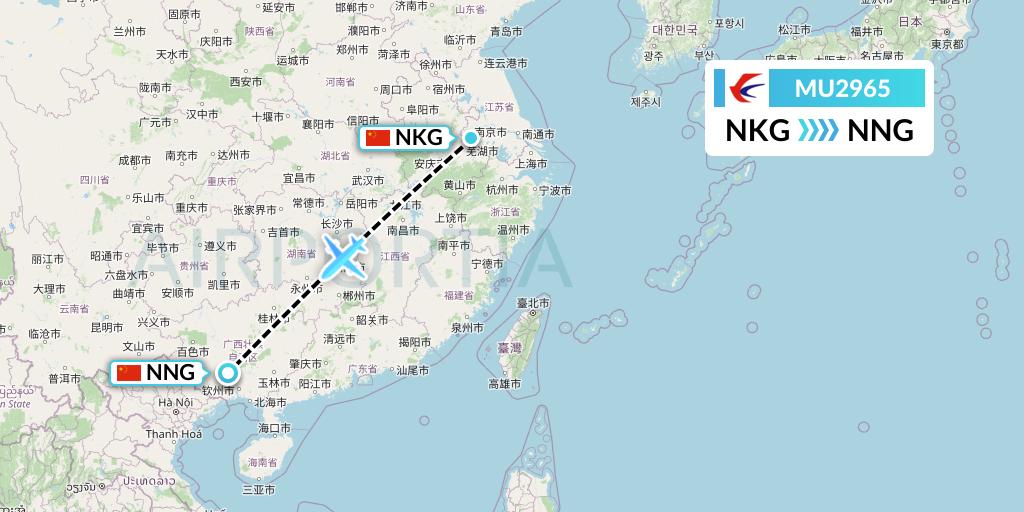 MU2965 China Eastern Airlines Flight Map: Nanjing to Nanning