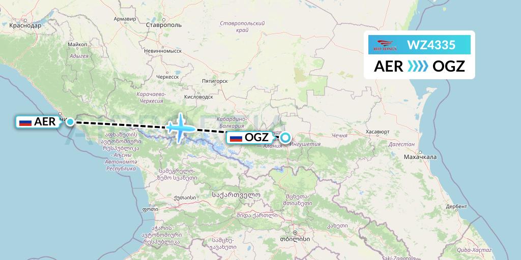 WZ4335 Red Wings Flight Map: Sochi to Beslan
