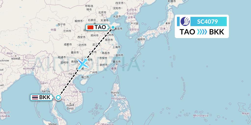 SC4079 Shandong Airlines Flight Map: Qingdao to Bangkok