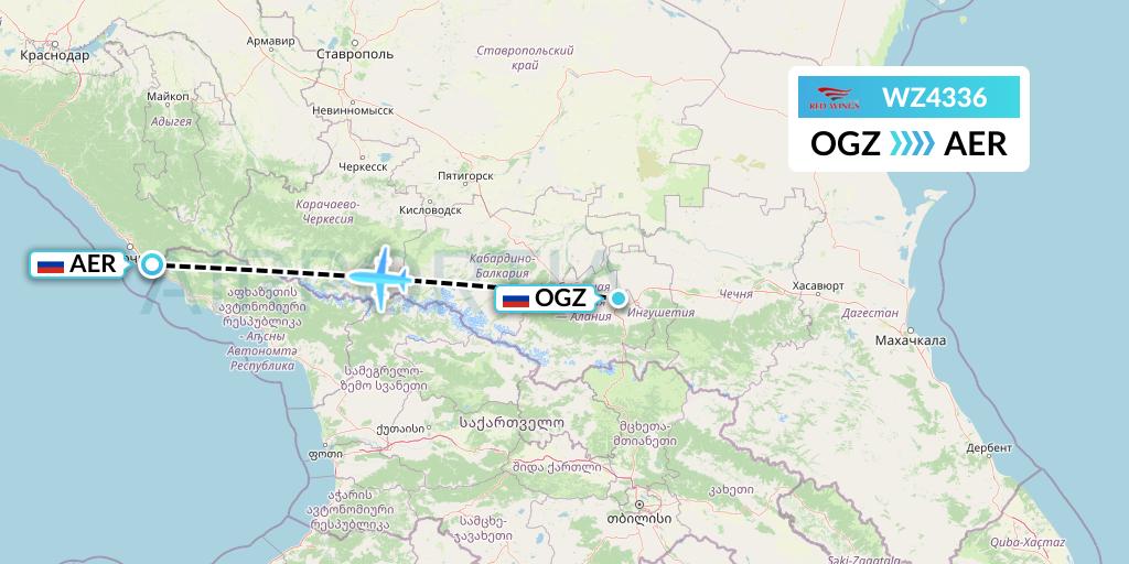 WZ4336 Red Wings Flight Map: Beslan to Sochi