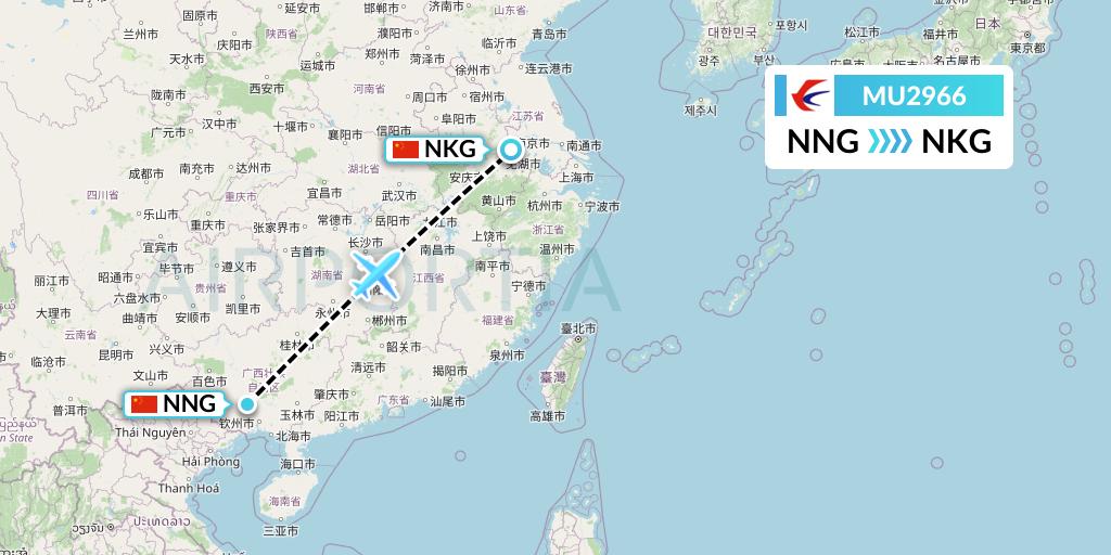 MU2966 China Eastern Airlines Flight Map: Nanning to Nanjing