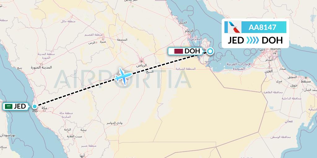AA8147 American Airlines Flight Map: Jeddah to Doha
