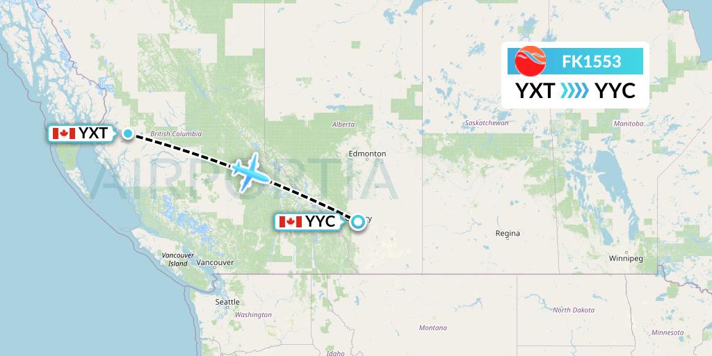 FK1553 Kelowna Flightcraft Air Flight Map: Terrace to Calgary