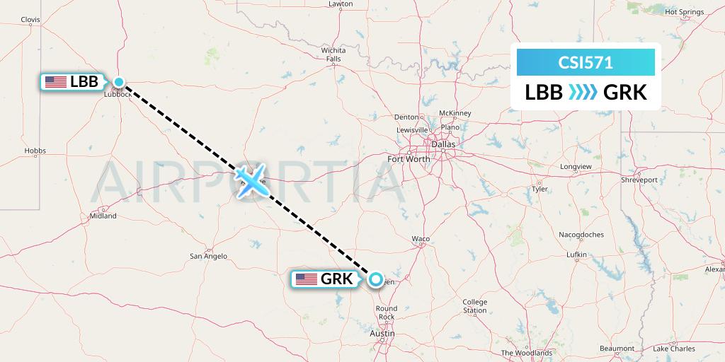 CSI571 Csi Aviation Flight Map: Lubbock to Killeen