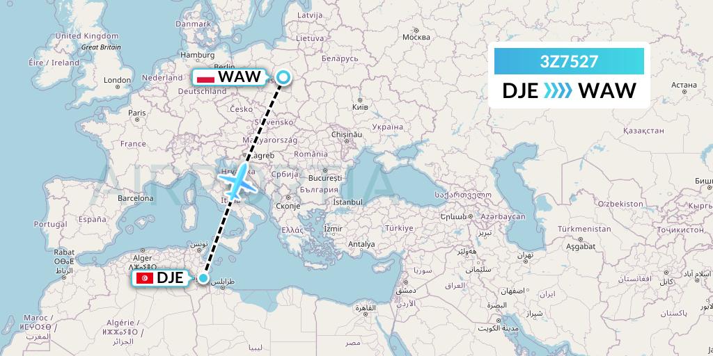 3Z7527 Travel Service Polska Flight Map: Djerba to Warsaw
