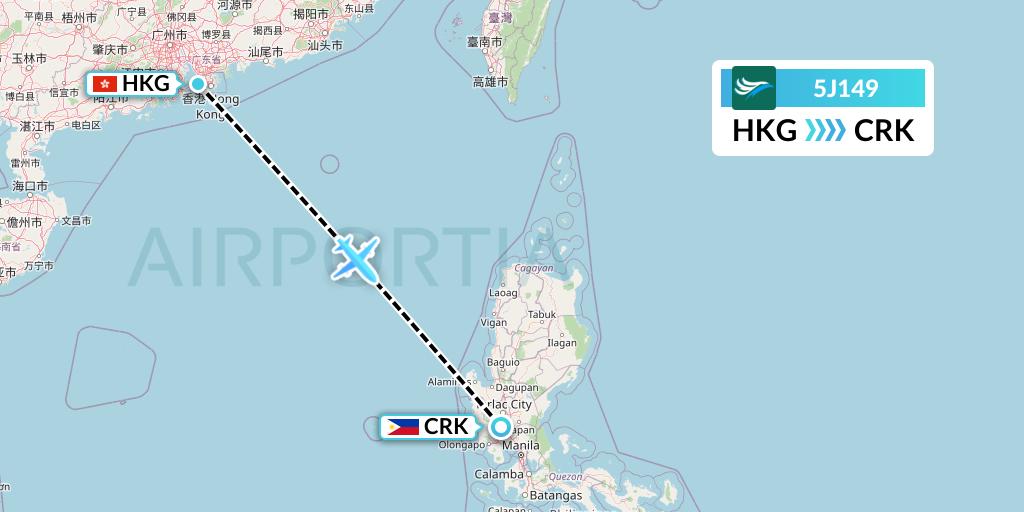 5J149 CEBU Pacific Air Flight Map: Hong Kong to Angeles City