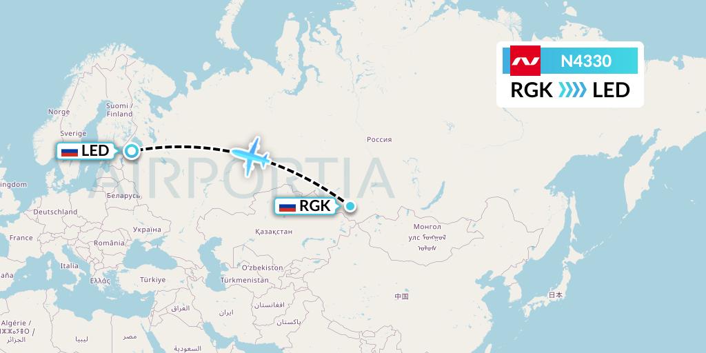 N4330 Nordwind Airlines Flight Map: Gorno-Altaysk to St. Petersburg