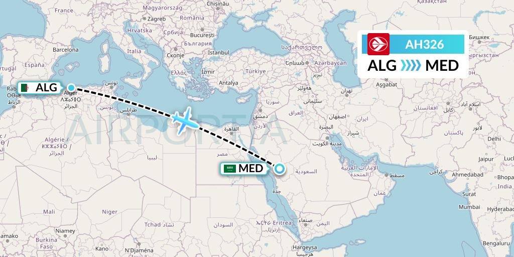 AH326 Air Algerie Flight Map: Algiers to Medina