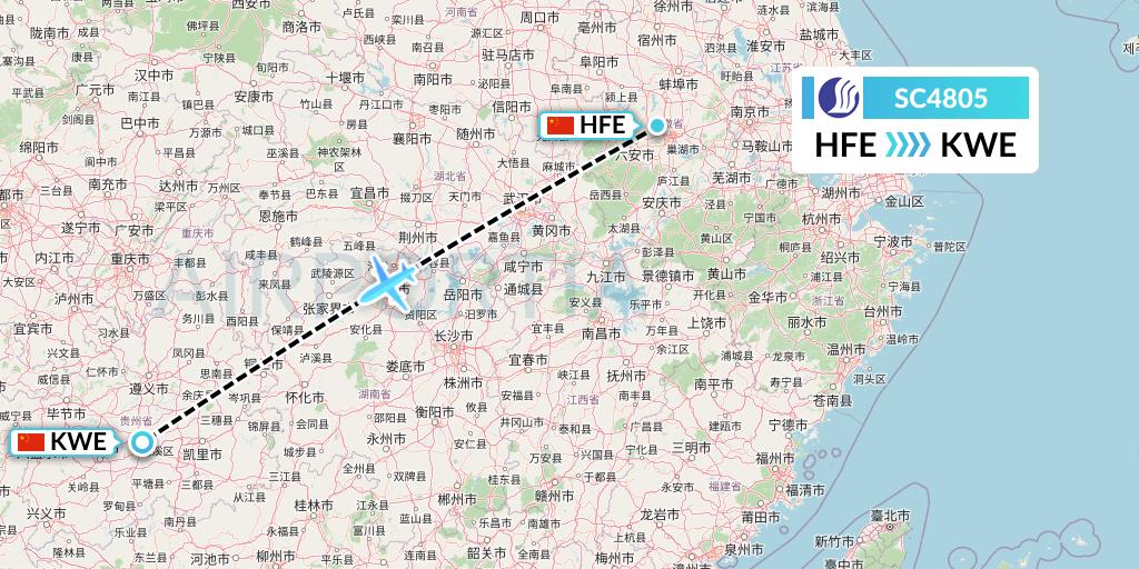 SC4805 Shandong Airlines Flight Map: Hefei to Guiyang