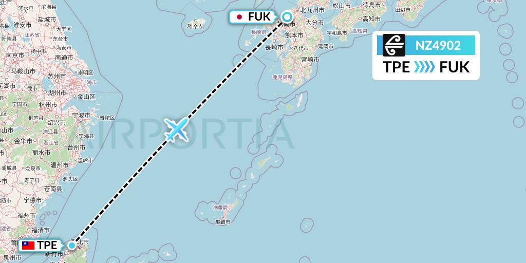 NZ4902 Air New Zealand Flight Map: Taipei to Fukuoka