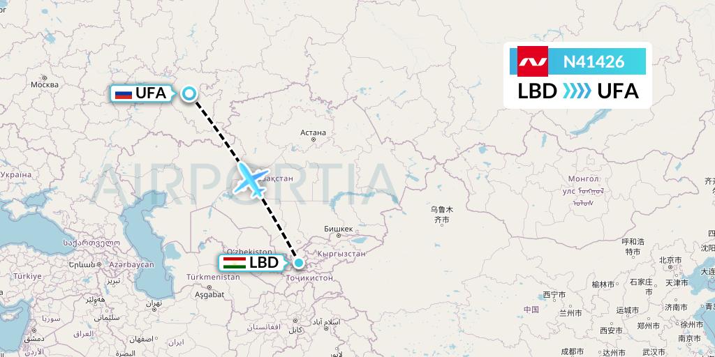 N41426 Nordwind Airlines Flight Map: Khudzhand to Ufa