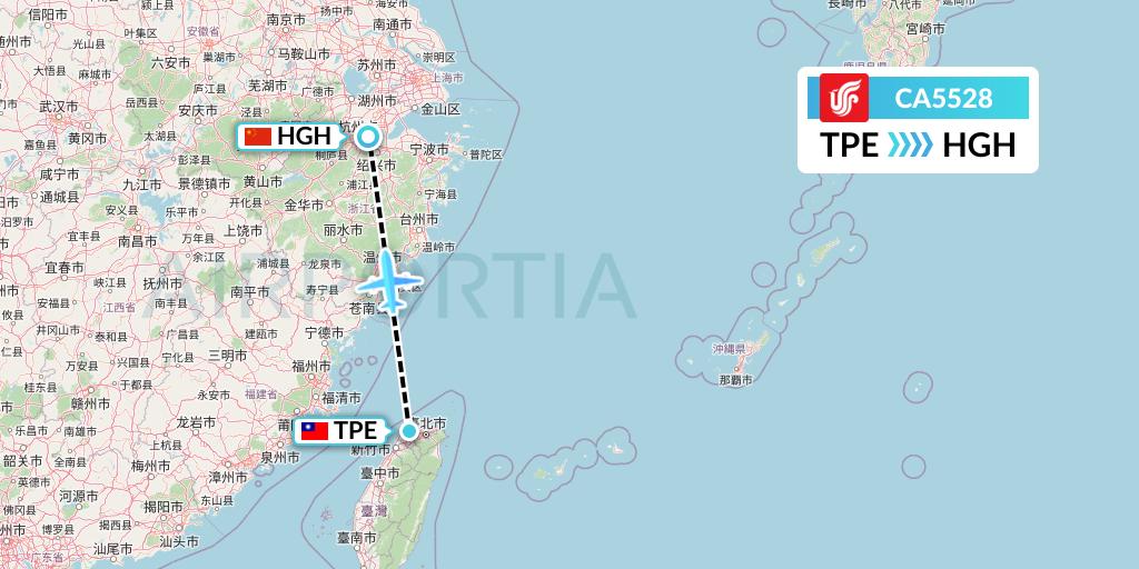 CA5528 Air China Flight Map: Taipei to Hangzhou