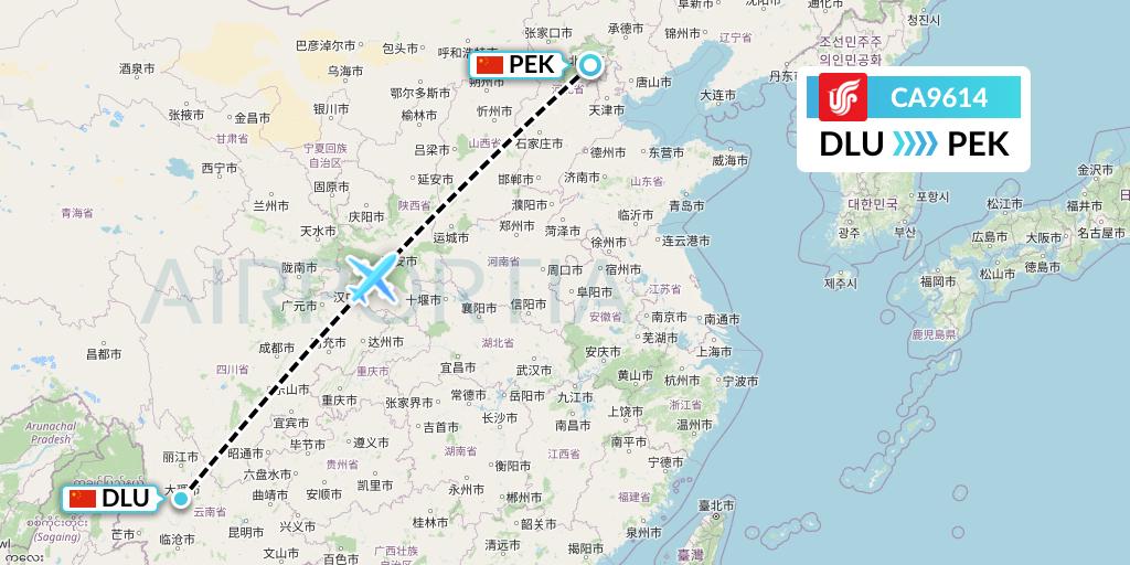 CA9614 Air China Flight Map: Dali to Beijing