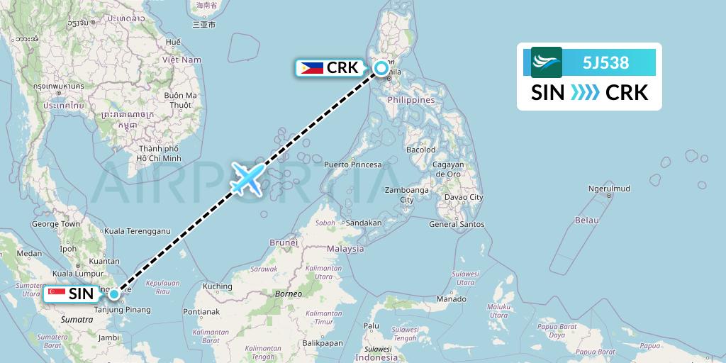 5J538 CEBU Pacific Air Flight Map: Singapore to Angeles City