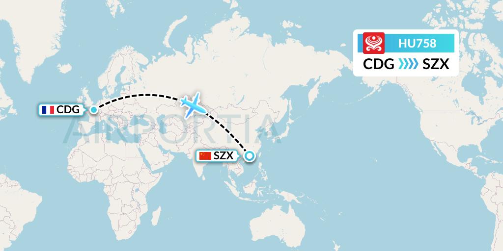 HU758 Hainan Airlines Flight Map: Paris to Shenzhen