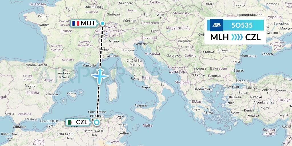 5O535 ASL Airlines France Flight Map: Basel Mulhouse Freiburg to Constantine