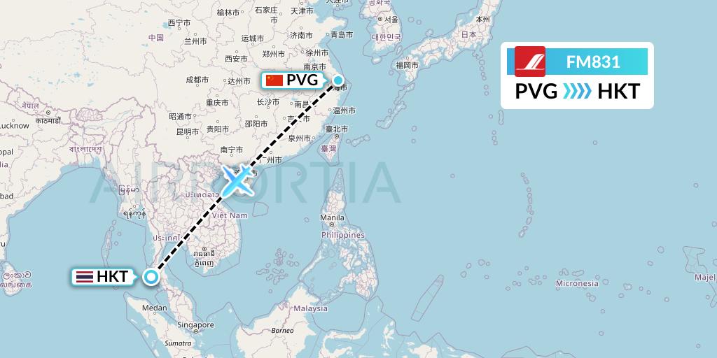 FM831 Shanghai Airlines Flight Map: Shanghai to Phuket