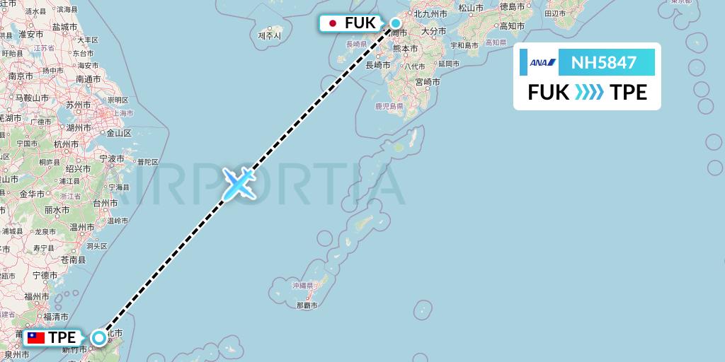NH5847 All Nippon Airways Flight Map: Fukuoka to Taipei