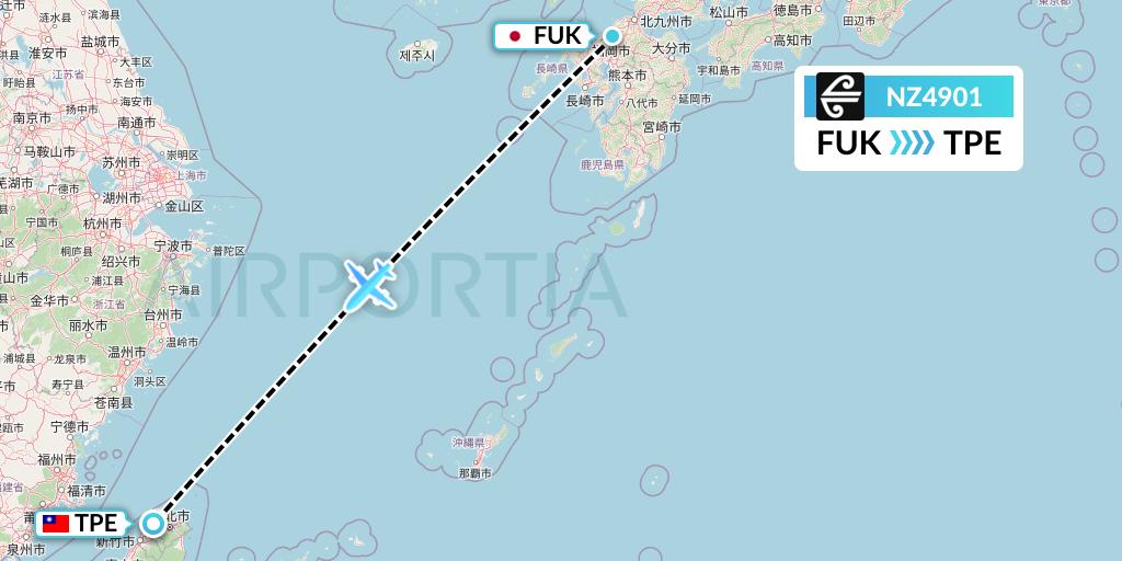NZ4901 Air New Zealand Flight Map: Fukuoka to Taipei