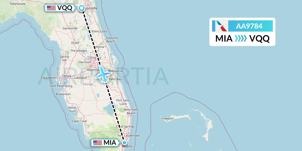 AA9784 American Airlines Flight Map: Miami to Jacksonville