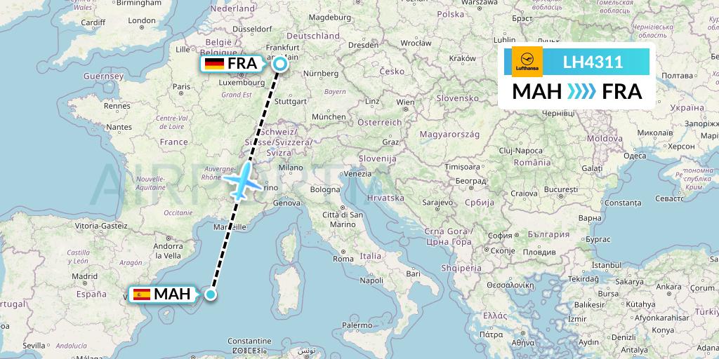 LH4311 Lufthansa Flight Map: Mahon to Frankfurt