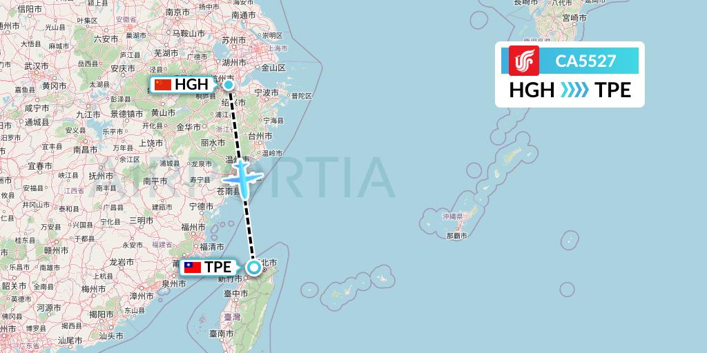 CA5527 Air China Flight Map: Hangzhou to Taipei