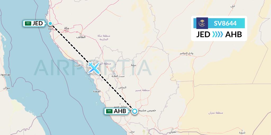 SV8644 Saudi Arabian Airlines Flight Map: Jeddah to Abha