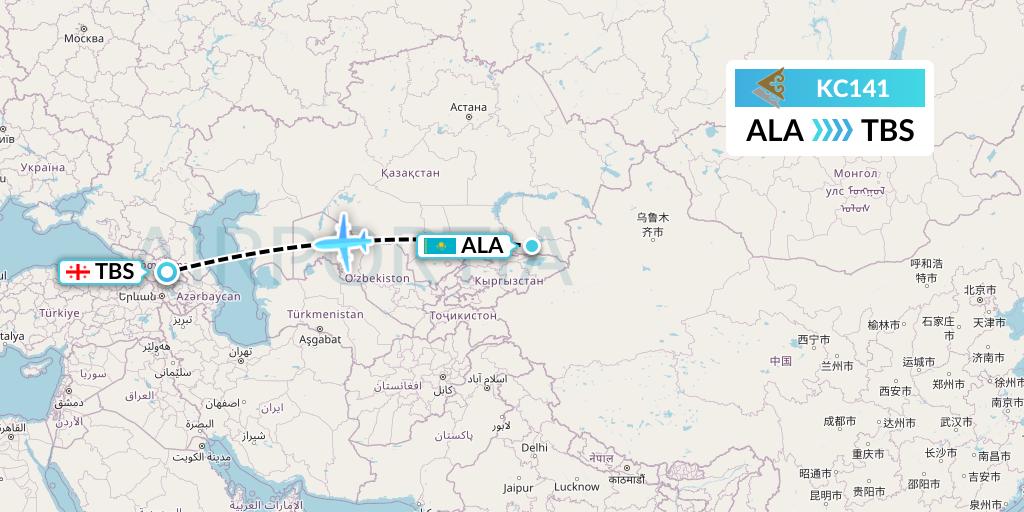 KC141 Air Astana Flight Map: Almaty to Tbilisi