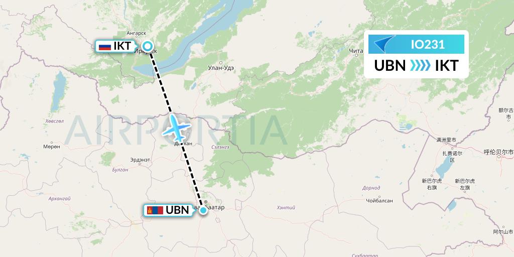 IO231 IrAero Flight Map: Ulan Bator to Irkutsk