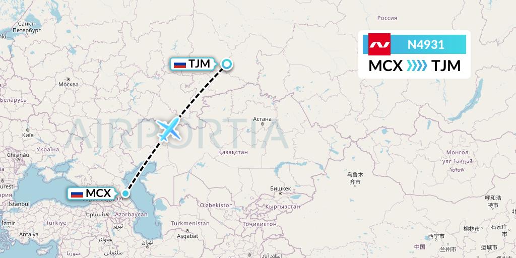 N4931 Nordwind Airlines Flight Map: Makhachkala to Tyumen