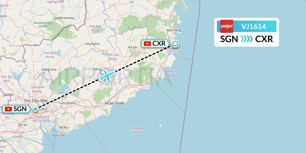 VJ1614 VietJet Air Flight Map: Ho Chi Minh City to Nha Trang
