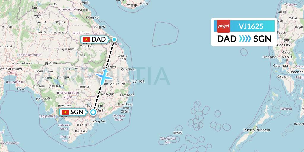 VJ1625 VietJet Air Flight Map: Da Nang to Ho Chi Minh City